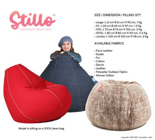 स्टिलो टियरड्रॉप बीन बैग की लंबाई: 118 सेंटीमीटर (Cm)