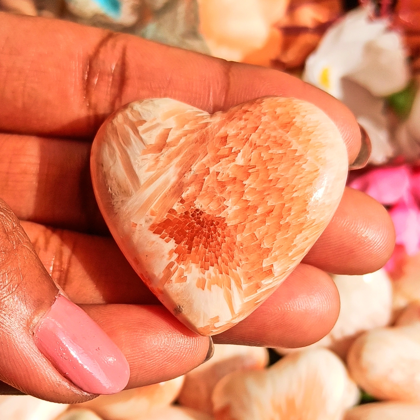 Natural Pink Scolecite Heart Shape Healing Crystal Size: Different Size