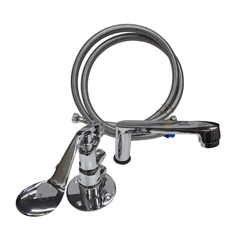 Silver C.p. Foot Operated Valve With Flat Deck Mounted Spout And 3 Feet Ss Connection Pipe