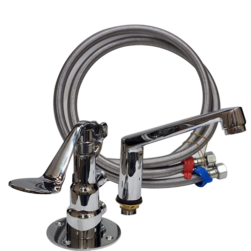 Silver C.p. Foot Operated Valve With Flat Deck Mounted Spout And 3 Feet Ss Connection Pipe