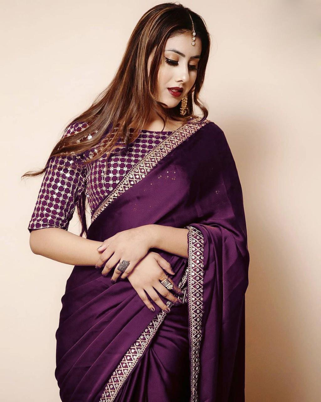 Dola Silk Saree - Dola Silk Material, Heavy Mono Silk Blouse, Unstitched, 4 Color Options | Traditional Ethnic Style, Embroidered Lace Border, Breathable Design