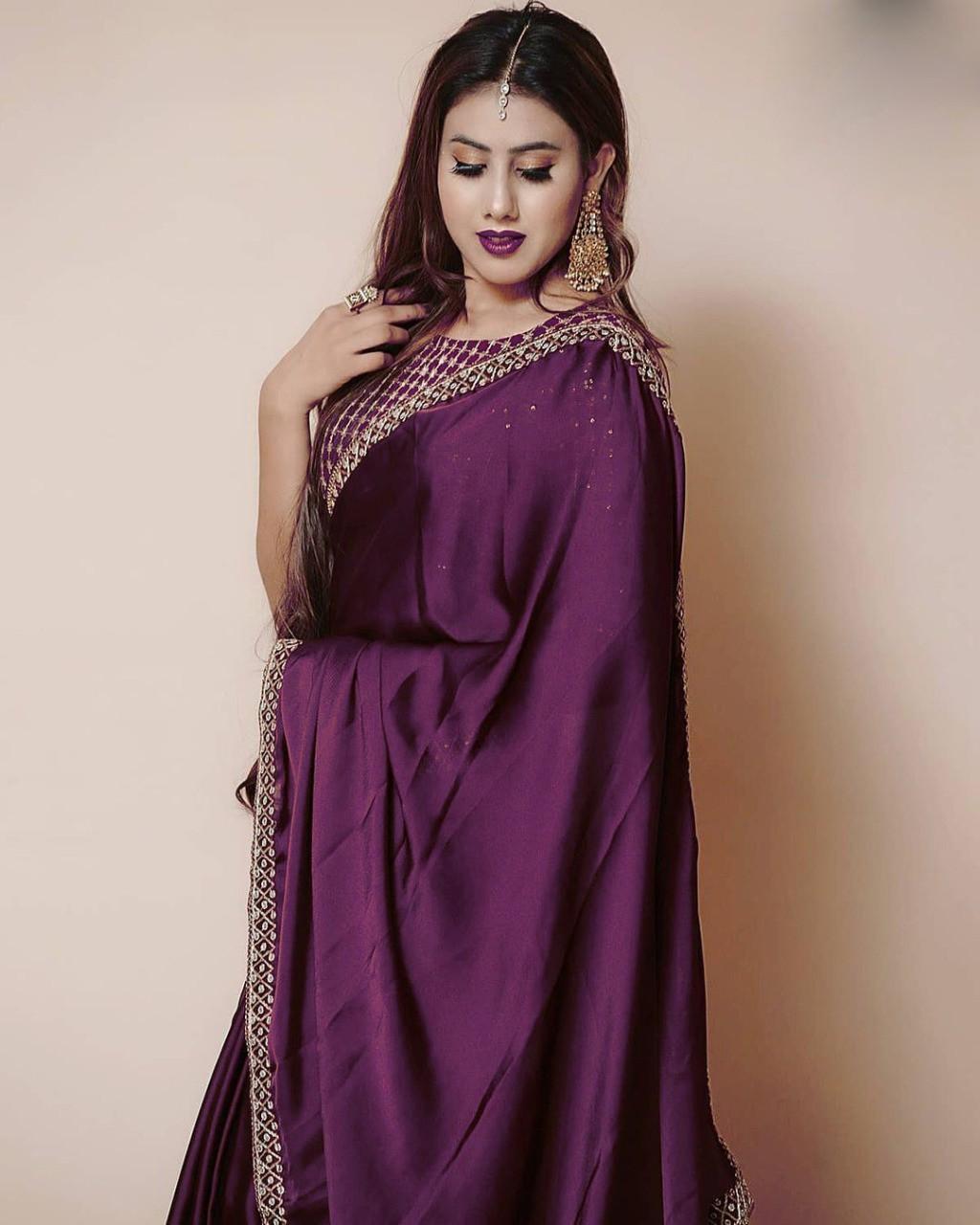 Dola Silk Saree - Dola Silk Material, Heavy Mono Silk Blouse, Unstitched, 4 Color Options | Traditional Ethnic Style, Embroidered Lace Border, Breathable Design