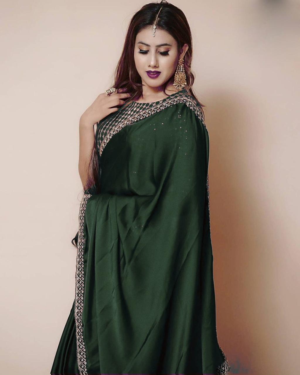 Dola Silk Saree - Dola Silk Material, Heavy Mono Silk Blouse, Unstitched, 4 Color Options | Traditional Ethnic Style, Embroidered Lace Border, Breathable Design