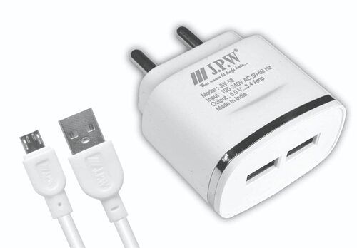 Plastic Usb Fast Charger Jpw Jw-53 / 3.4 Amp 2 Port Free Cable ( 1 Year Warranty)