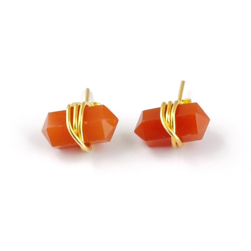 Carnelian Gemstone Point Silver Gold Vermeil Wire Wrapped Stud - Jewelry Type: Earrings