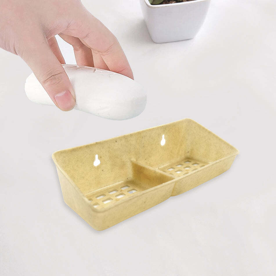 Wall Mount Soap Case Holder (4712) - Plastic, 2 Sections, Cream/assorted | Flip Cover, Water & Dust Proof, Hollow Drain Design For Cleanliness