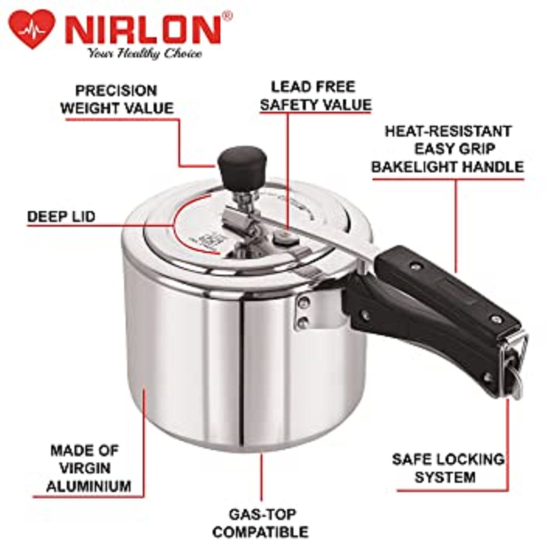 5ltr - Aluminum Supreme Inner Lid Pressure Cooker Warranty: 5 Year