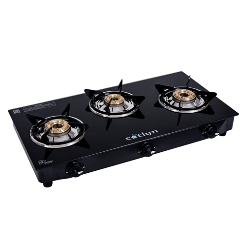 Manual Three Burner Black Glass Stove