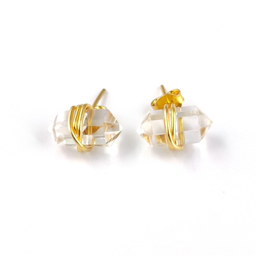 इयररिंग्स क्रिस्टल क्वार्ट्ज जेमस्टोन पॉइंट सिल्वर गोल्ड वर्मील वायर रैप्ड स्टड