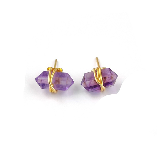 Earrings Amethyst Gemstone Point Silver Gold Vermeil Wire Wrapped Stud