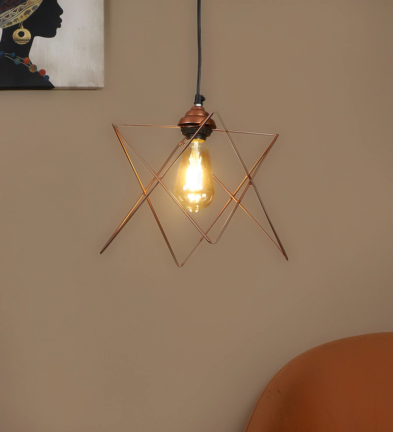 Metal Hanging Light Pendant Star Shape - Metal, Variable Dimensions, Copper Color | Elegant Style, Vintage Star Design, Indoor Home & Office Lighting
