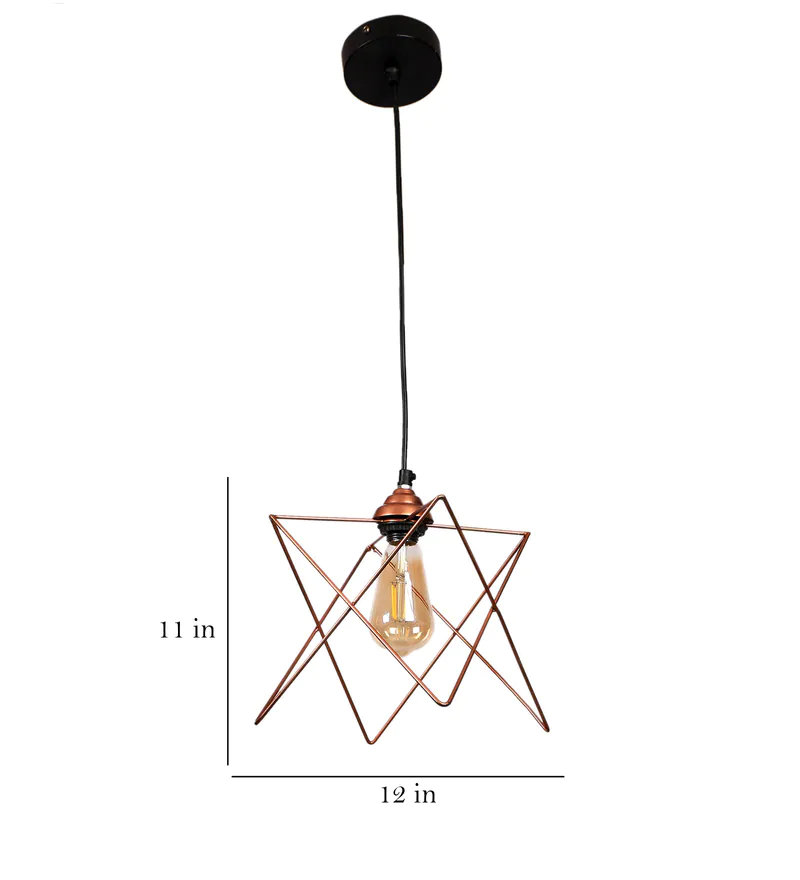 Metal Hanging Light Pendant Star Shape - Metal, Variable Dimensions, Copper Color | Elegant Style, Vintage Star Design, Indoor Home & Office Lighting