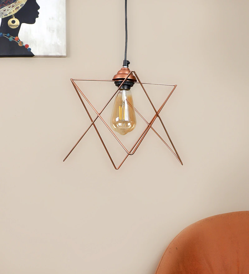 Metal Hanging Light Pendant Star Shape - Metal, Variable Dimensions, Copper Color | Elegant Style, Vintage Star Design, Indoor Home & Office Lighting