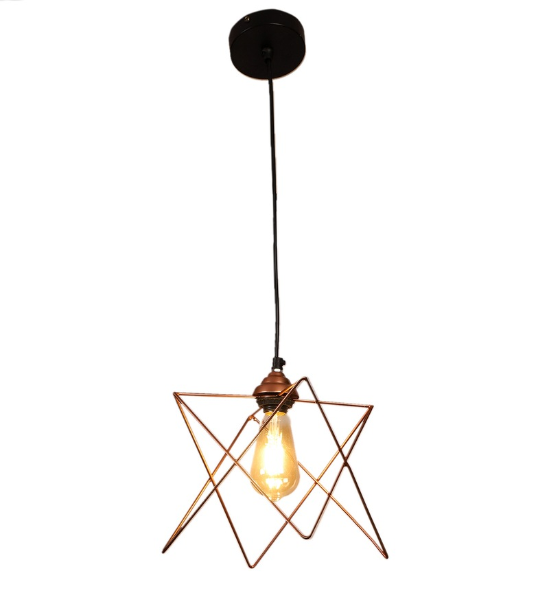 Metal Hanging Light Pendant Star Shape - Metal, Variable Dimensions, Copper Color | Elegant Style, Vintage Star Design, Indoor Home & Office Lighting