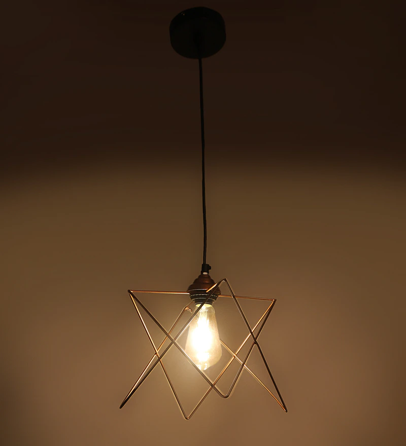 Metal Hanging Light Pendant Star Shape - Metal, Variable Dimensions, Copper Color | Elegant Style, Vintage Star Design, Indoor Home & Office Lighting