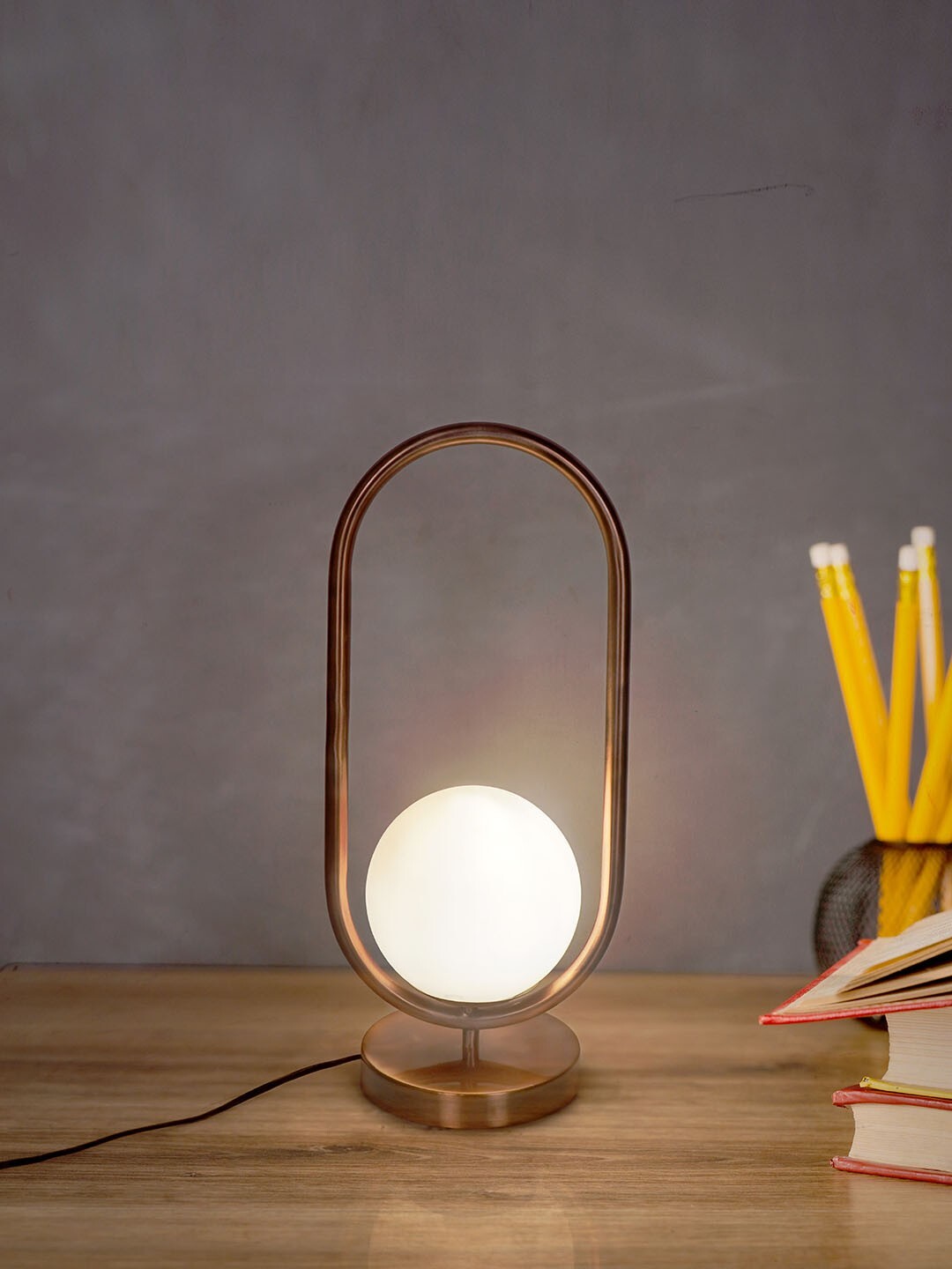Modern Antique Copper Capsule Ring White Globe Table Lamp