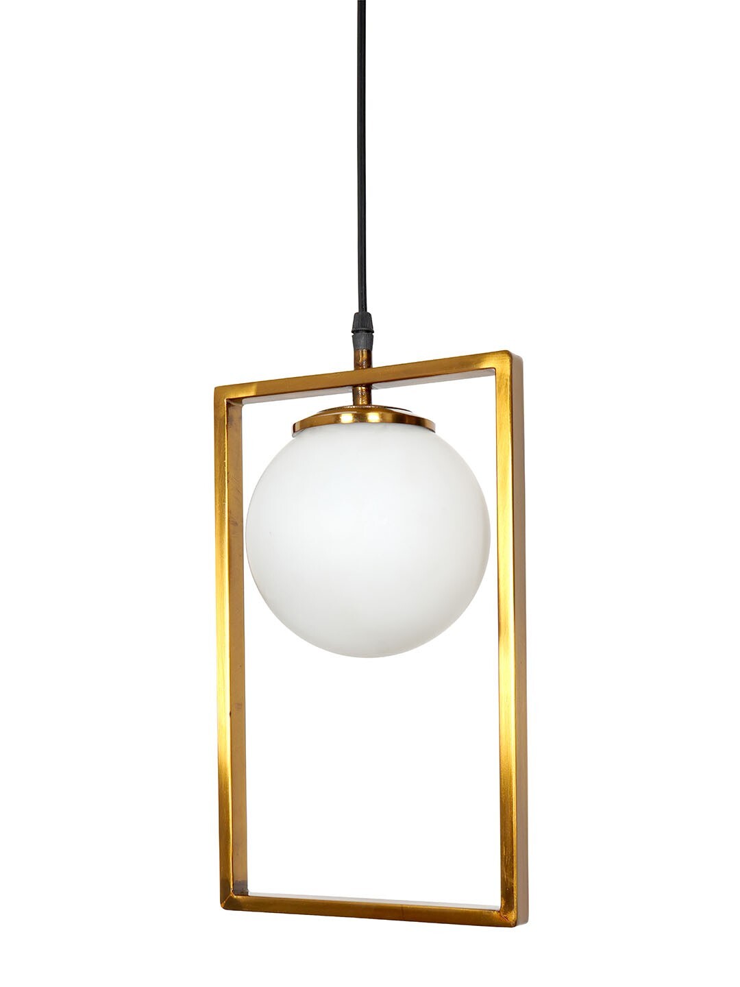 Modern Antique Gold Rectangular Ring Hanging Light Pendant With Frosted Glass Globe