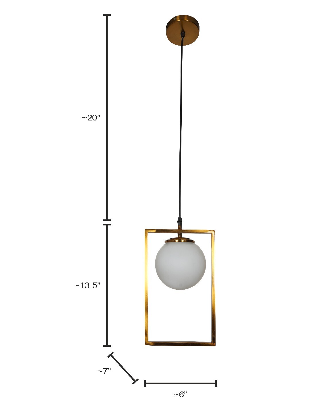 Modern Antique Gold Rectangular Ring Hanging Light Pendant With Frosted Glass Globe