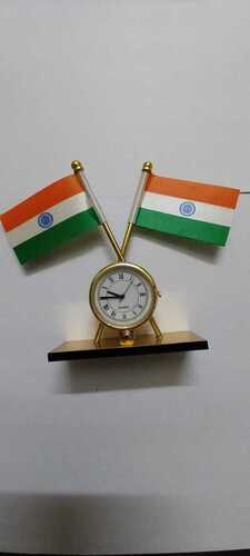 Indian Flag With Clock For Office Table