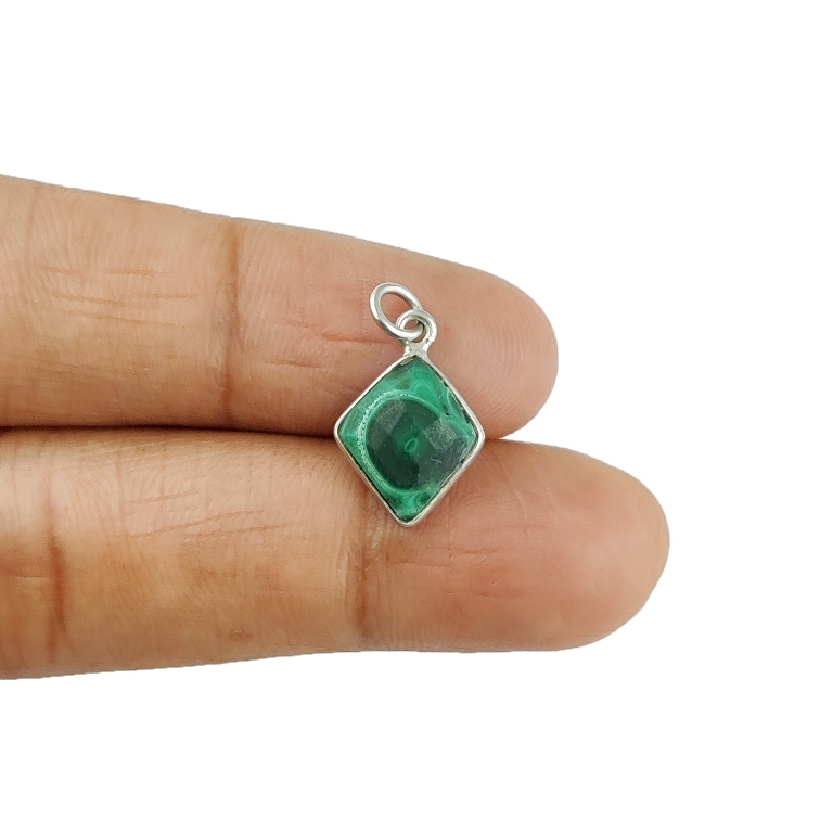 Same As Photo Malachite Gemstone Diamond Shape Sterling Silver 11x13mm Bezel Charm