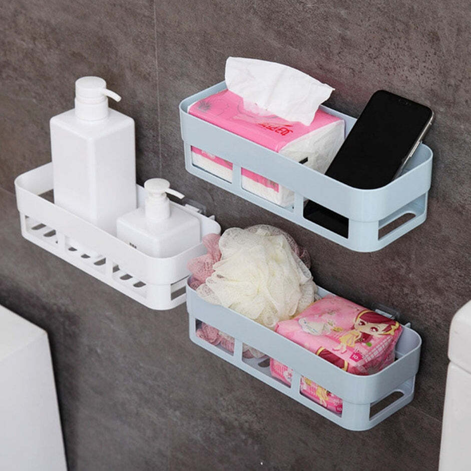 Multipurpose Shelf Storage Rack Organizer Caddy Basket With Sticker (1094l) - Plastic, Standard Size, Multi-assorted Color | Vacuum Suction, Ideal For Bathroom & Kitchen Storage