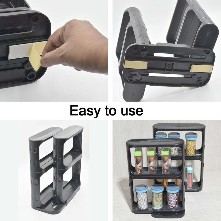 Cabinet Caddy - Plastic, 2-tiered Design, Multi-color | Modular Rotating Spice Rack With Multifunctional Organizer Features