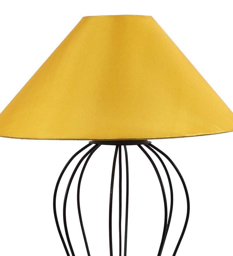 Oval Shape Black Metal Table Lamp With Yellow Shade