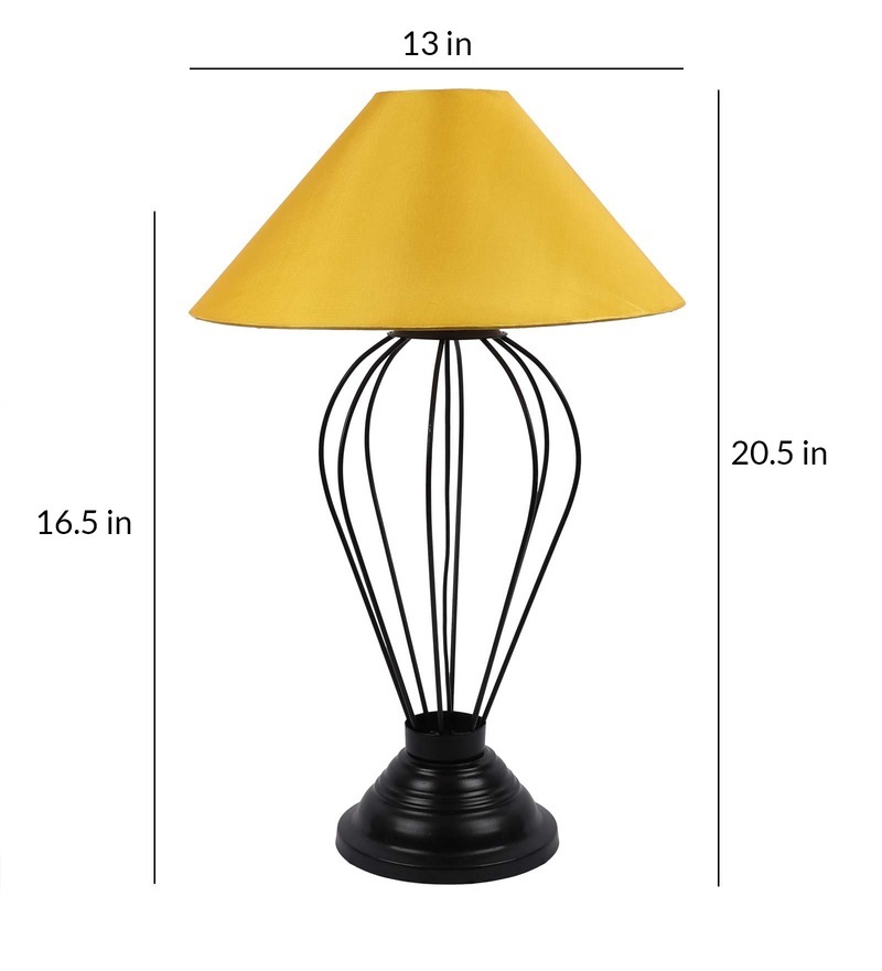 Oval Shape Black Metal Table Lamp With Yellow Shade