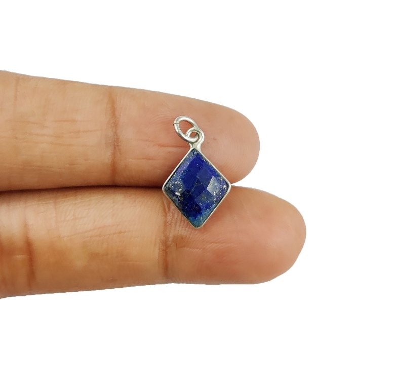 Lapis Lazuli Bezel Charm - Sterling Silver 11x13mm | Customizable Designs In Gold And Rose Gold Over Silver
