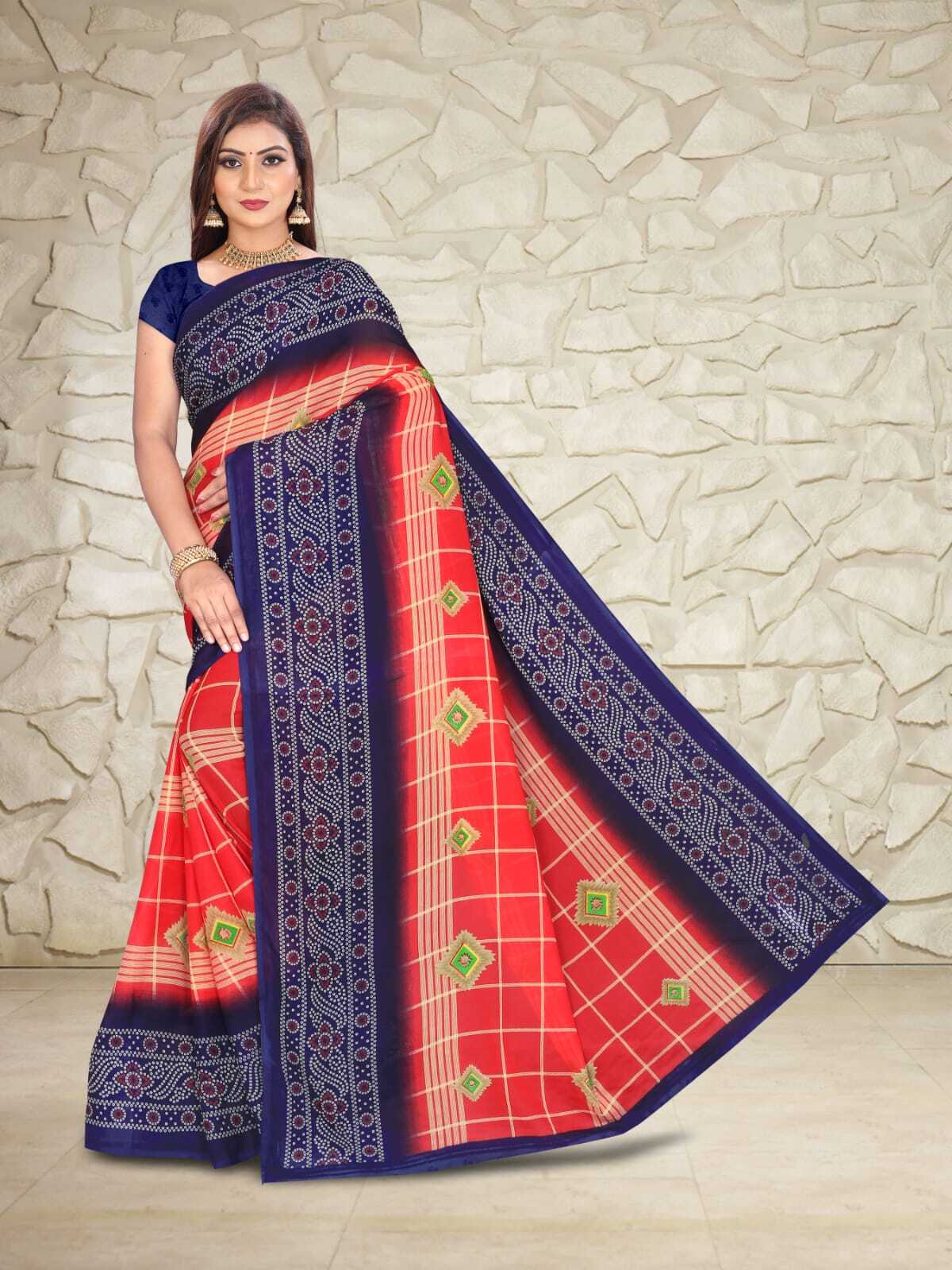 Semi Georgette Saree - Printed Blouse Fabric, Running Pattern, Free Size 6m, Available In 4 Colors | Breathable, Washable, All Season
