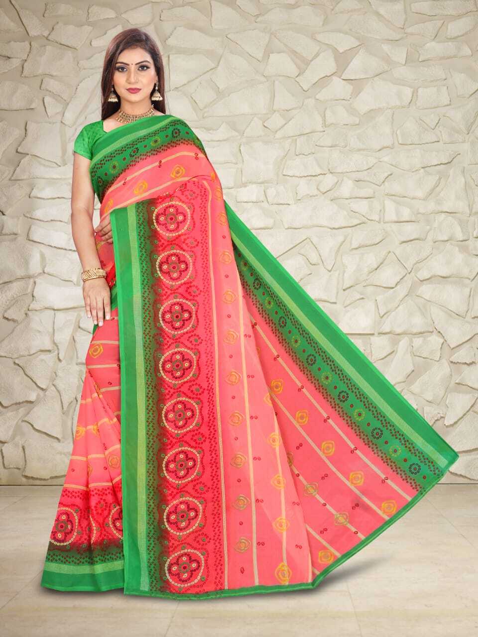 Semi Georgette Saree - Printed Blouse Fabric, Running Pattern, Free Size 6m, Available In 4 Colors | Breathable, Washable, All Season