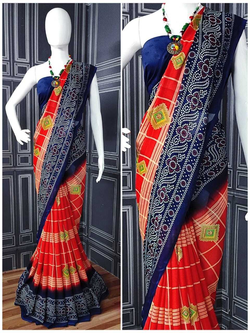 Semi Georgette Saree - Printed Blouse Fabric, Running Pattern, Free Size 6m, Available In 4 Colors | Breathable, Washable, All Season