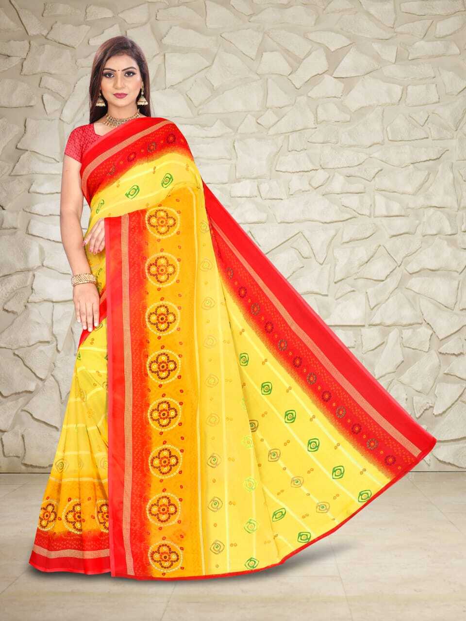 Semi Georgette Saree - Printed Blouse Fabric, Running Pattern, Free Size 6m, Available In 4 Colors | Breathable, Washable, All Season