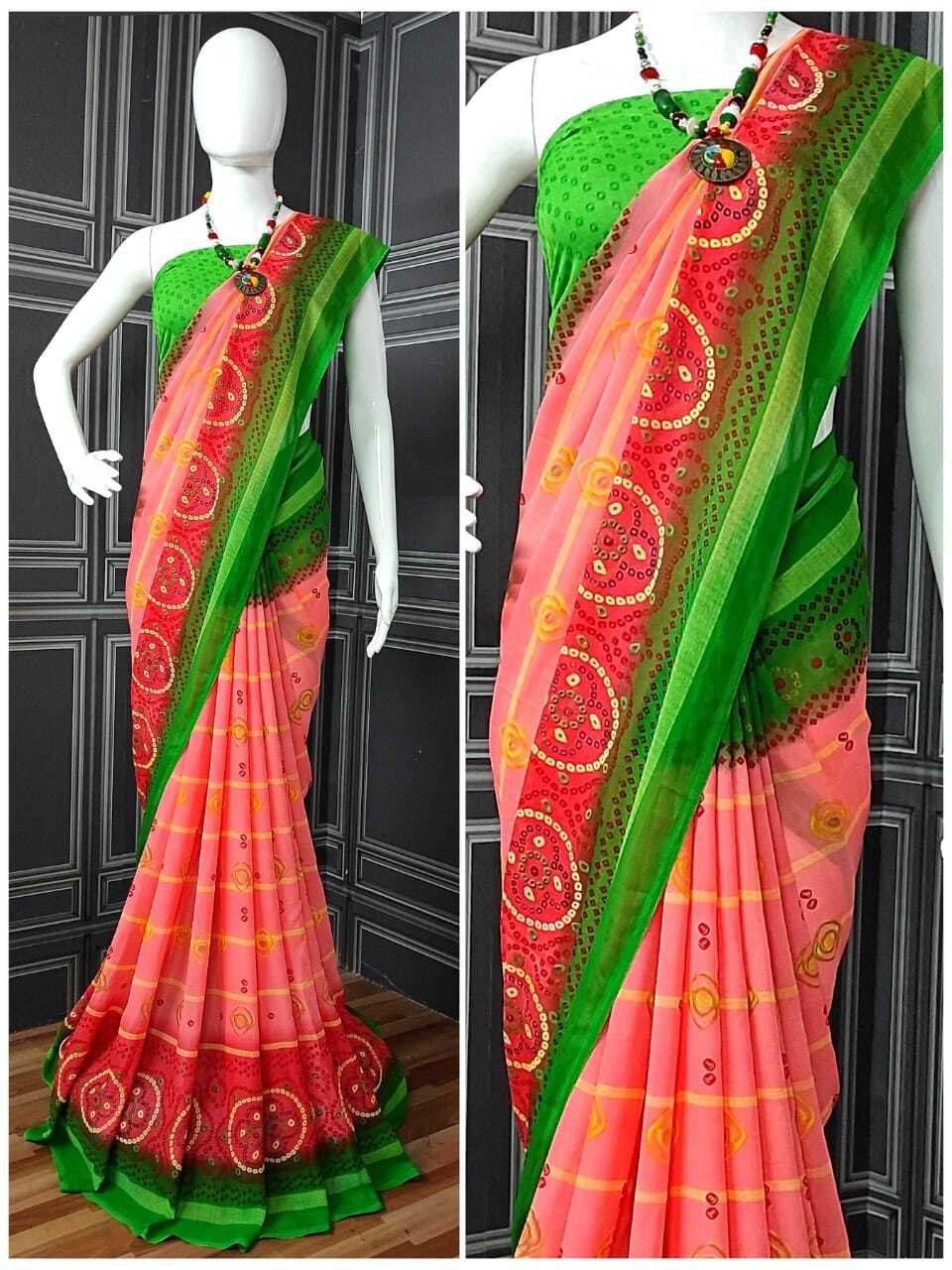 Semi Georgette Saree - Printed Blouse Fabric, Running Pattern, Free Size 6m, Available In 4 Colors | Breathable, Washable, All Season