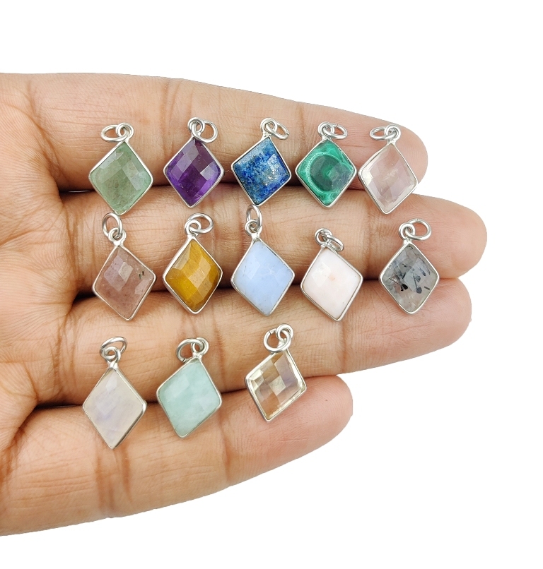 Citrine Gemstone Bezel Pendant - 11x13mm Sterling Silver Charm | Customizable Design Options, Available In Gold And Rose Gold Over Silver