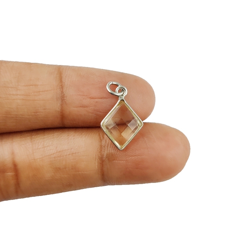 Citrine Gemstone Bezel Pendant - 11x13mm Sterling Silver Charm | Customizable Design Options, Available In Gold And Rose Gold Over Silver