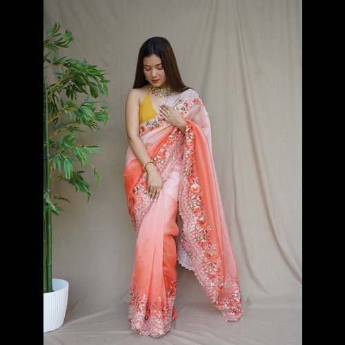 Silk Organza   Saree - Color: Pink