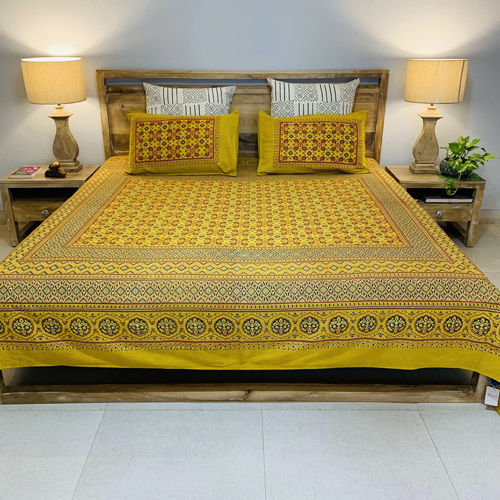 Yellow Queen Size Bed Sheet With Two Pillow Covers