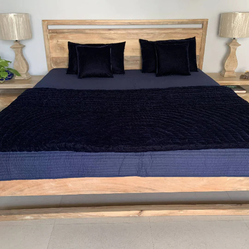 100% कपास सुंदर हस्तनिर्मित इंडिगो वेलवेट डबल रजाई