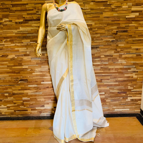 कॉटन सिल्क 6.5 मीटर ऑफ व्हाइट प्लेन टसर साड़ी