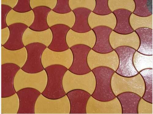 Paver Block - Concrete, 100mm X 100mm X 50mm , Red Zigzag Shape With Glossy Finish And Mortar Or Sand Installation