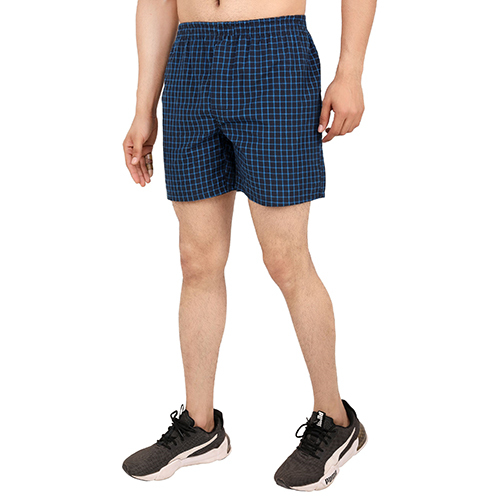 Mens Navy Yarn Dyed Check Printed Shorts - Cotton Fabric, Various Colors & Patterns | Breathable Ultra-light Design With Adjustable Drawstring Waistband