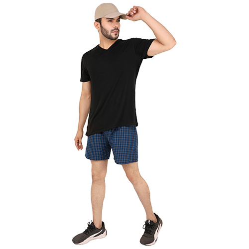 Mens Navy Yarn Dyed Check Printed Shorts - Cotton Fabric, Various Colors & Patterns | Breathable Ultra-light Design With Adjustable Drawstring Waistband