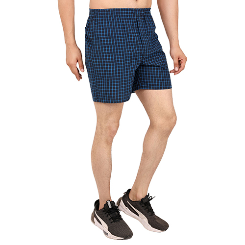 Mens Navy Yarn Dyed Check Printed Shorts - Cotton Fabric, Various Colors & Patterns | Breathable Ultra-light Design With Adjustable Drawstring Waistband
