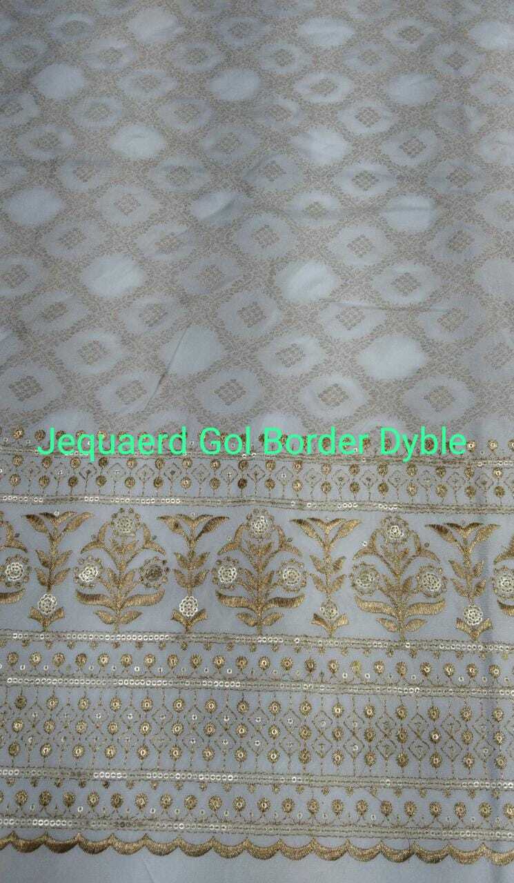 Jacquard Gol Border Dyeable Fabric - Jacquard Material, Multicolor, Quick Dry | Machine Washable, Perfect For Party Wear, Printed Texture