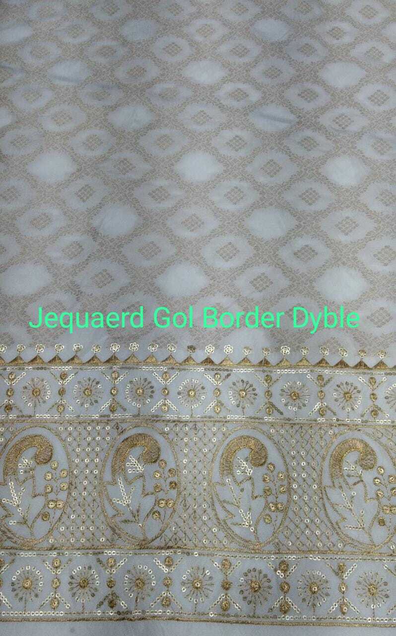 Jacquard Gol Border Dyeable Fabric - Jacquard Material, Multicolor, Quick Dry | Machine Washable, Perfect For Party Wear, Printed Texture