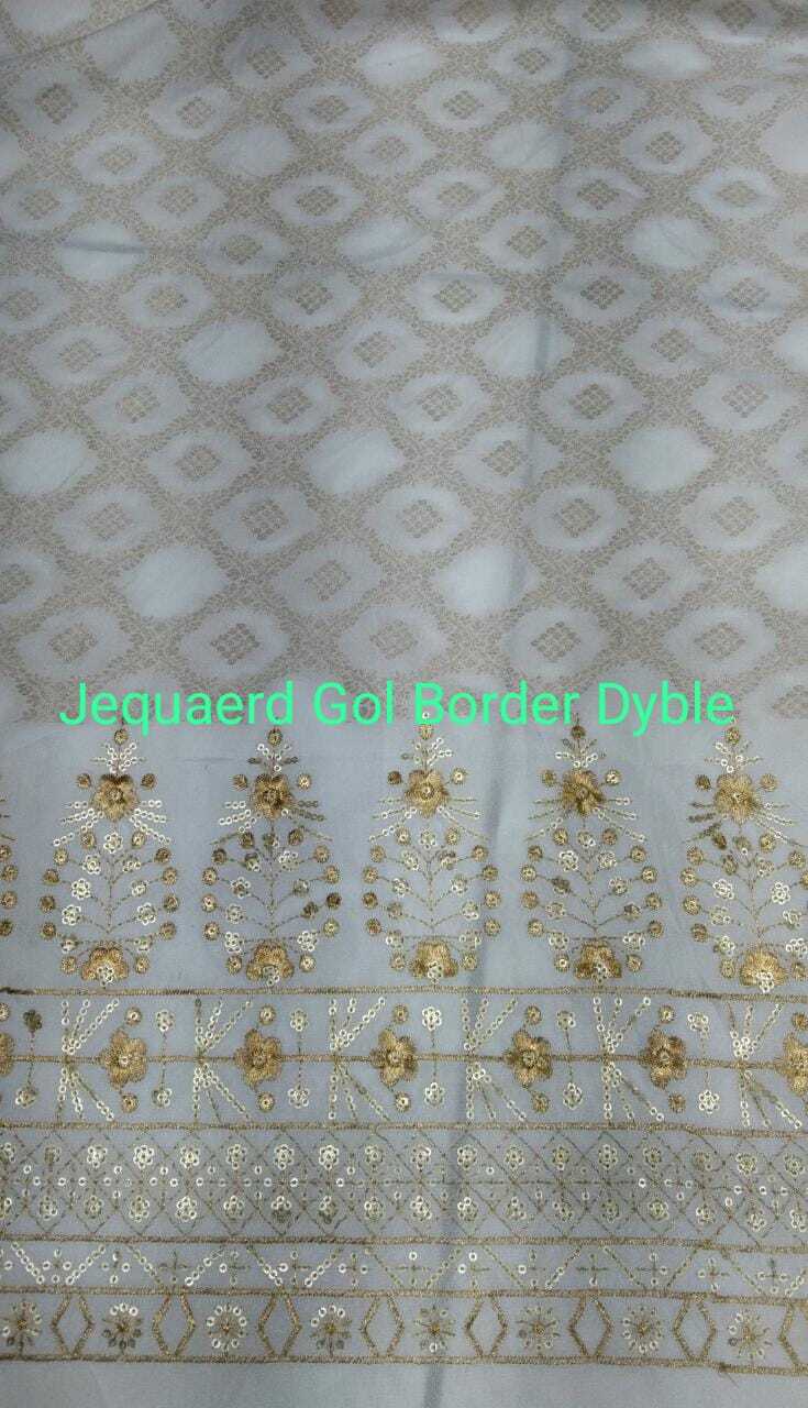Jacquard Gol Border Dyeable Fabric - Jacquard Material, Multicolor, Quick Dry | Machine Washable, Perfect For Party Wear, Printed Texture