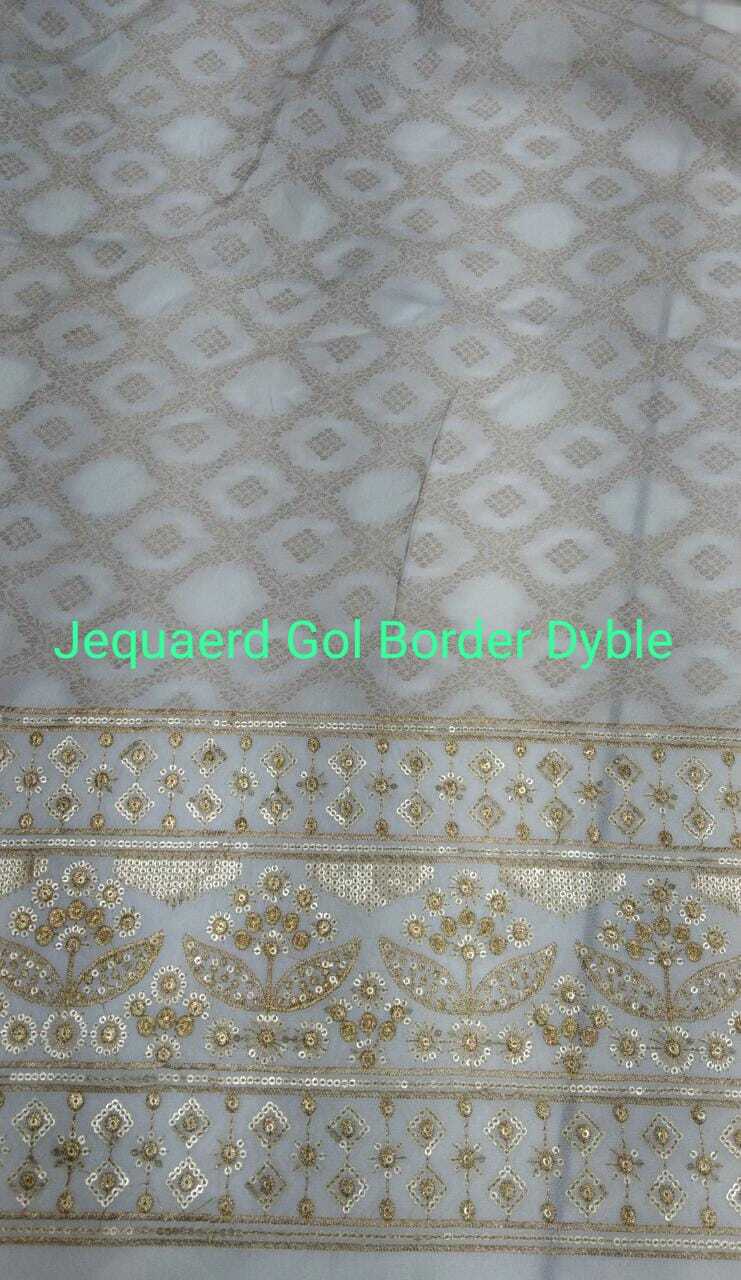 Jacquard Gol Border Dyeable Fabric - Jacquard Material, Multicolor, Quick Dry | Machine Washable, Perfect For Party Wear, Printed Texture