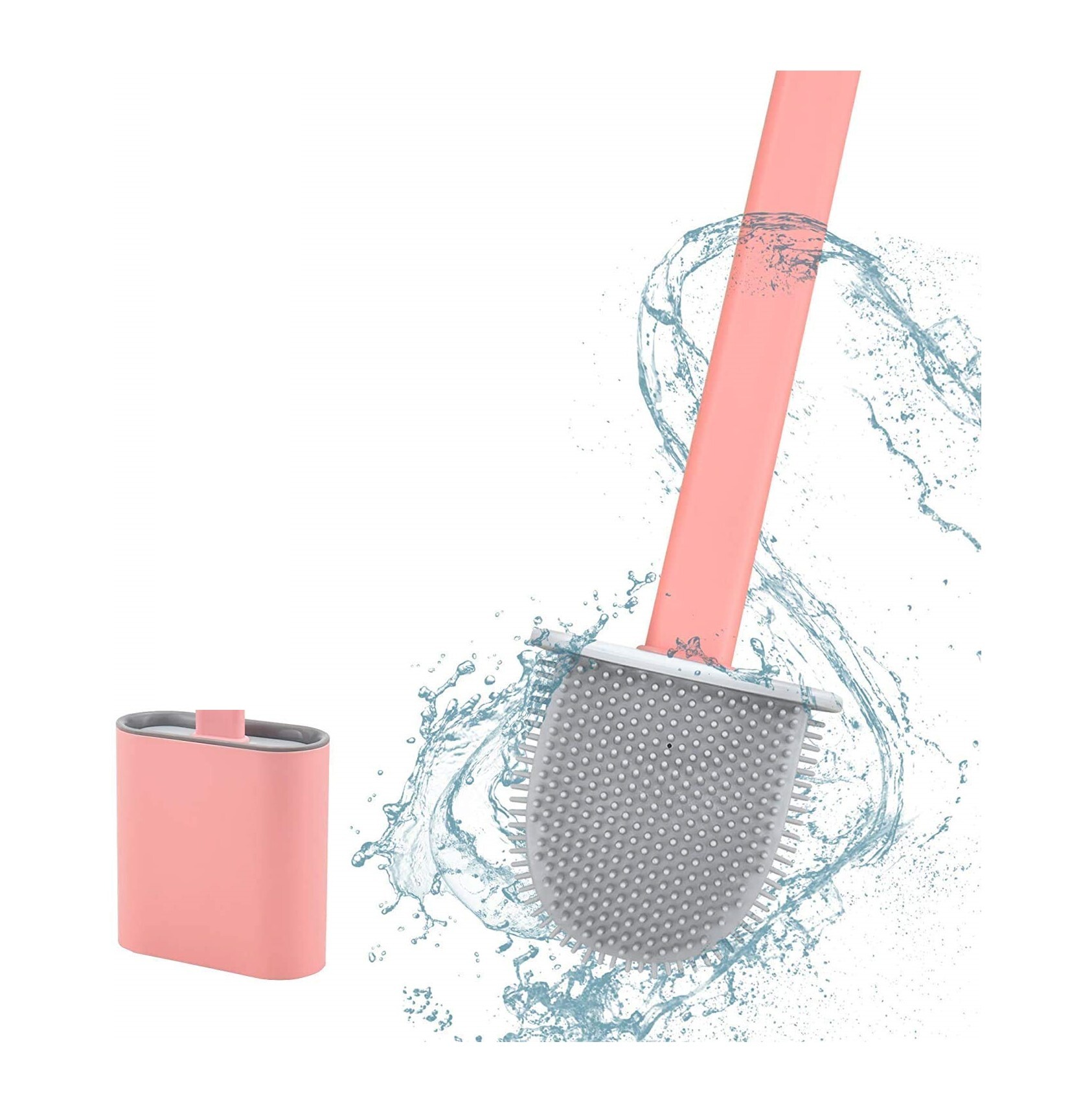 Fastclean Silicone Multicolor Brush - Silicone Material, Long Handle, Multicolor Selection, Ideal For Bathroom Cleaning , Includes Holder Bowl For Hygiene