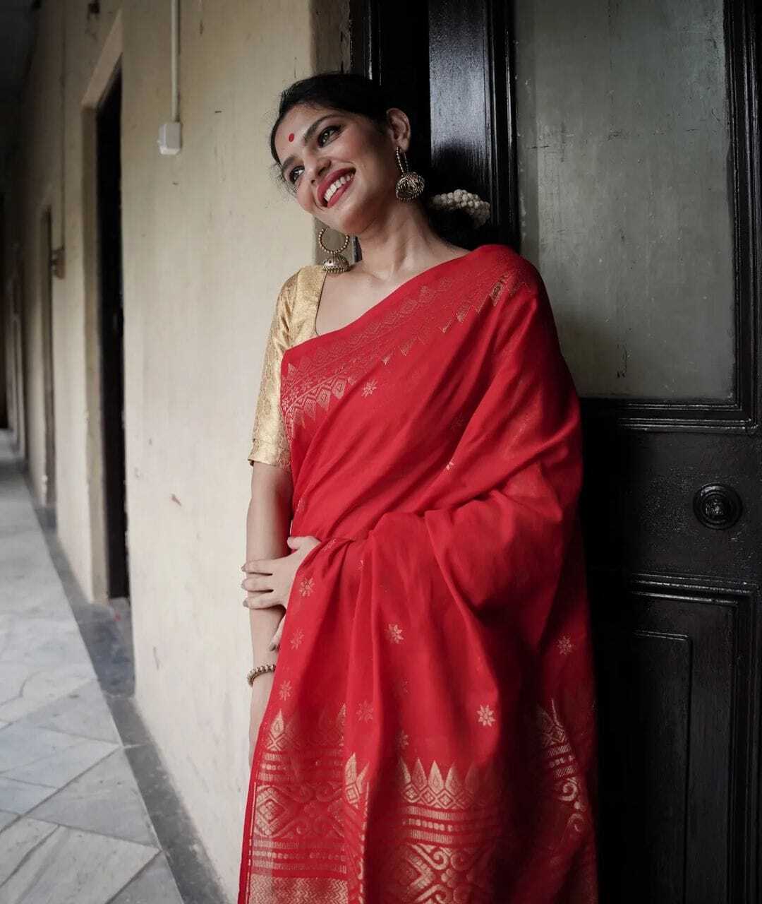 Cotton Silk Red Sare
